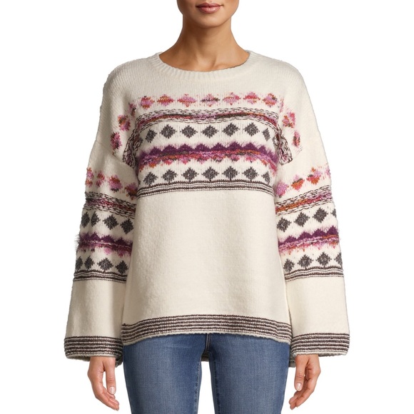 Time and Tru Sweaters - Women's Wide Sleeve Fair Isle Sweater